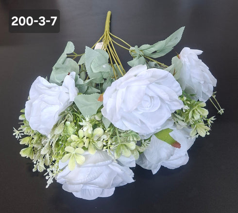 Buchet artificial 7 trandafiri albi, flori mari – decor elegant - 47cm