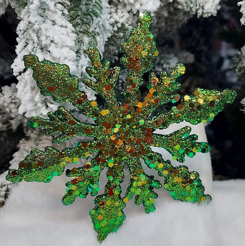 Fulgi decorativi verde cu sclipici – set 10 bucăți