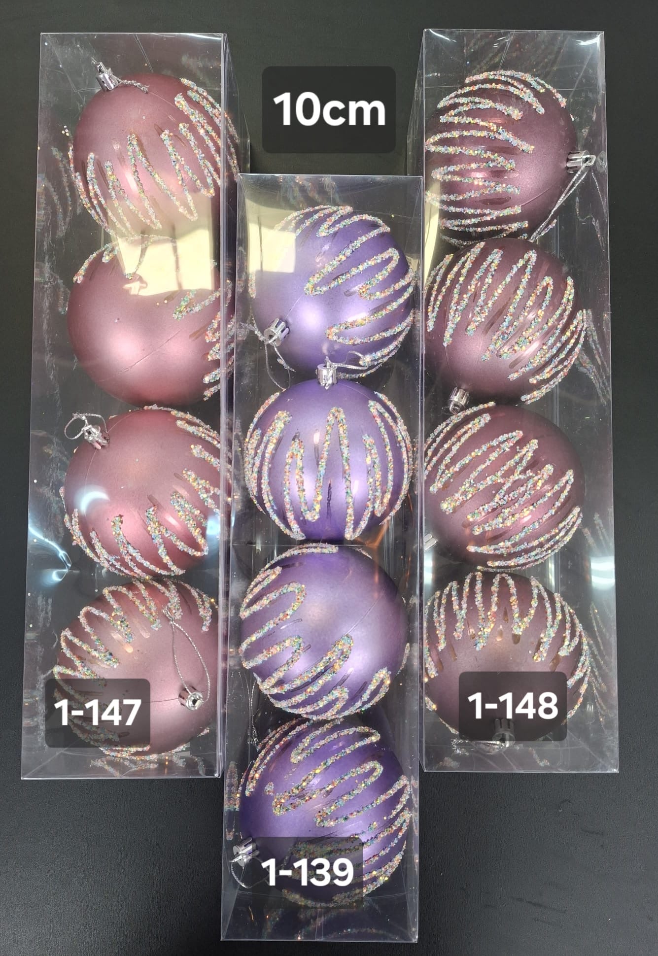 Set 4 Globuri Crăciun Decorative 3 culori cu Sclipici Multicolor - 10cm