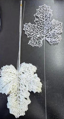 Frunze decorative albe – model viță/arțar  cu sclipici - 12 buc/set