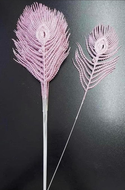 Frunze decorative pene roz cu sclipici - 12 buc/set