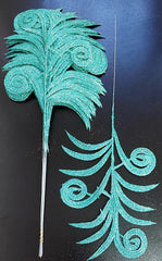 Frunze decorative turcoaz cu sclipici - 12 buc/set