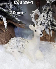 Ren decorativ alb cu sclipici argintiu – 20cm