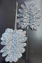 Frunze decorative argintii – model lat cu sclipici - 12 buc/set