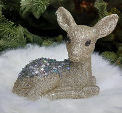 Caprioara decorativ șampanie cu sclipici – 12cm