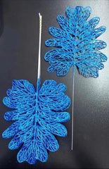Frunze decorative albastru închis  – model lat sclipici - 12 buc/set