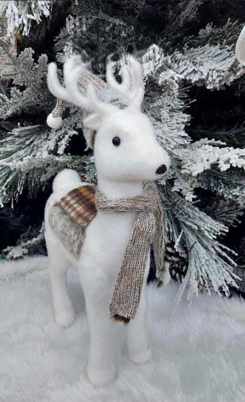 Ren decorativ alb cu eșarfă și șa bej – 50cm