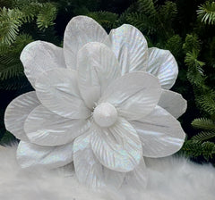 Flori Crăciun decorative albe sidefate – ornament brad și aranjamente - 10/set