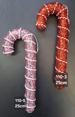 Baston decorativ sclipici roz/rosu Crăciun – 25cm seturi 10 bucati