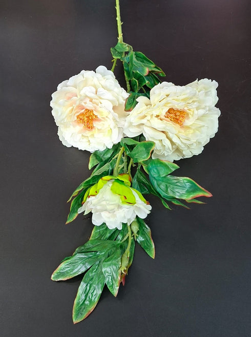 Fir bujor artificial crem 3 flori - 95cm