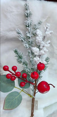 Crenguță artificială de Crăciun cu mere roșii și brad cu zăpadă - 30cm 10/set