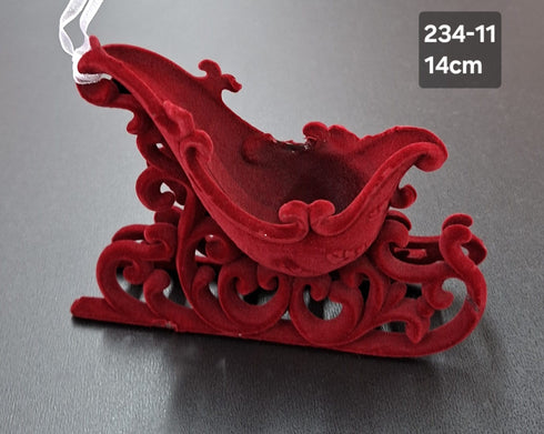 Set 10 ornamente de Crăciun – Sanie bordo decorativă - 14cm