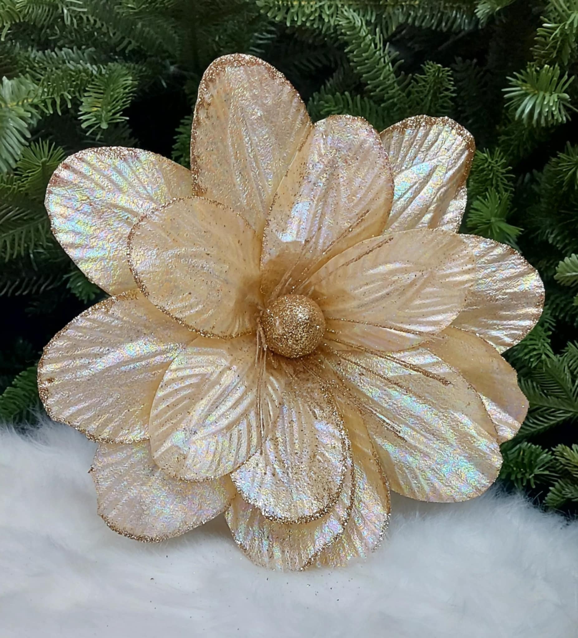 Flori Crăciun decorative champagne – ornament brad și aranjamente - 10/set