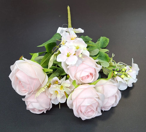 Buchet artificial cu trandafiri roz pal – 42cm