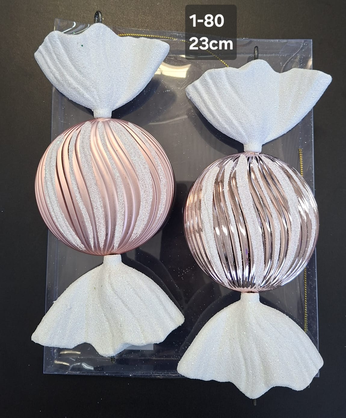 Set 2 Decorațiuni Crăciun Bomboană Roz Pudrat cu Alb - 23cm