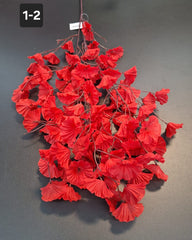 Ramură artificială decorativă - 82cm flori roșii plisate