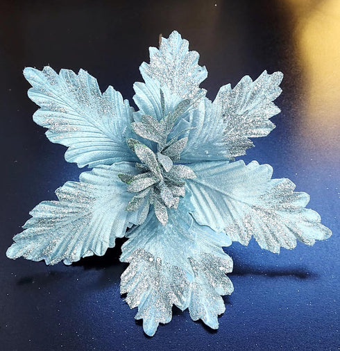Crăciunițe artificiale bleu – flori decorative de iarnă 10/set