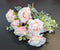 Buchet artificial 7 trandafiri roz pal, flori mari - decor elegant, 47cm