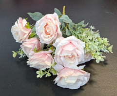 Buchet artificial 7 trandafiri roz pal, flori mari - decor elegant, 47cm