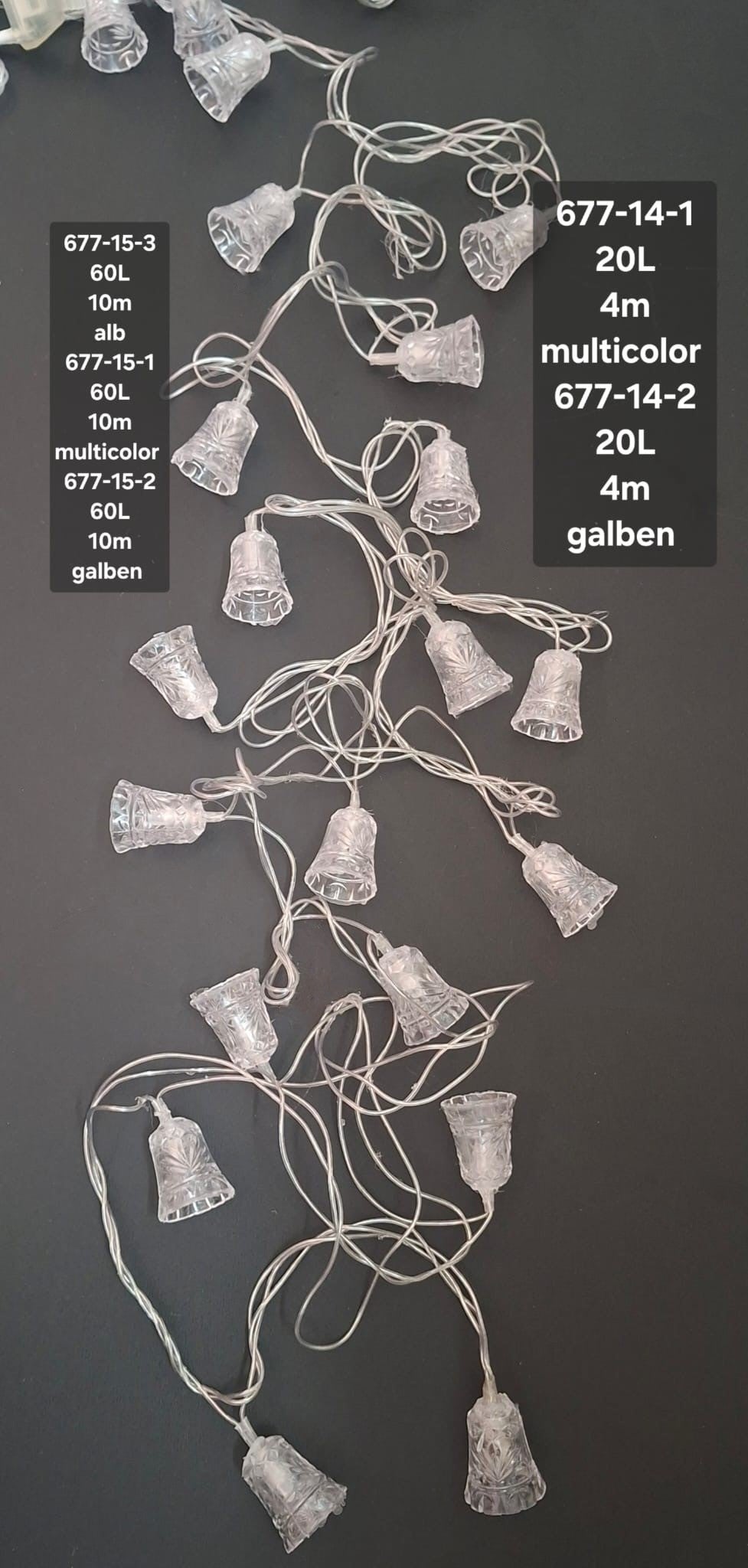 Instalație Luminoasă de Crăciun cu Clopoței, 20 LED-uri – 4 Metri / 60 LED-uri – 10 Metri, Multicolor / Galben Cald / Alb Rece