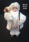 Moș Crăciun decorativ, costum alb-crem, sac și toiag - 30cm