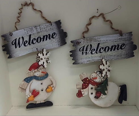 Decorațiune din lemn Welcome – om de zăpadă Crăciun 4/set 15cm