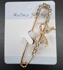 Broșe Elegante Tip Ac cu Fundă și Cristale – Accesoriu Auriu Glamour 12/set