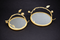 Set 2 tăvi decorative rotunde aurii cu oglindă și detalii florale Ø - 25/20cm