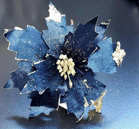 Crăciunițe artificiale bleumarin – flori decorative lux 10/set