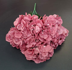 Buchet cu hortensii artificiale roz prafuit, flori mari 52cm