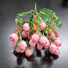 Buchet Bogat cu Boboci de Trandafiri roz pal 30cm – Flori Artificiale Decorative