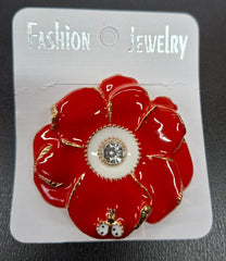 Broșe Floare Roșie cu Cristal – Accesoriu Elegant Auriu 12/set