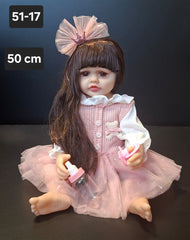 Păpușă Realistă cu Rochie Roz și Accesorii 50cm
