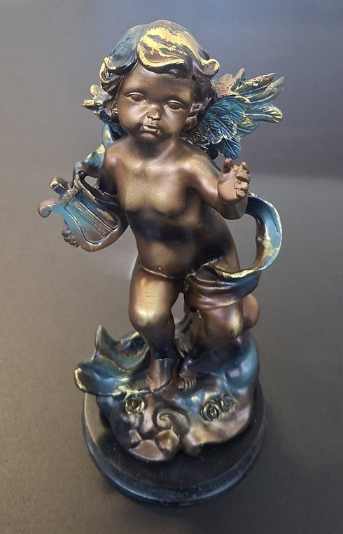 Figurină decorativă din rășină – înger muzician cu liră - 26cm