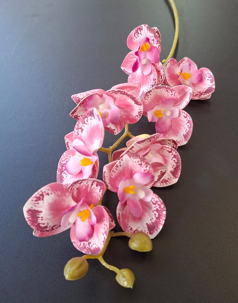 Orhidee artificială mini Phalaenopsis 80cm roz pastel cu pete decorative