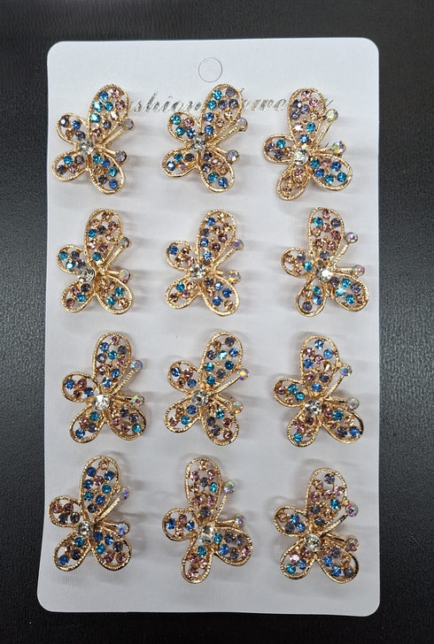 Broșe Aurii Fluture cu Strasuri Multicolore - 12/SET