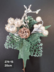 Crenguță artificială de Crăciun cu fructe și con de brad – 20cm 10/set