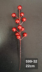 Bobite decorative Crăciun roșii lucioase pe tijă 22cm – set 100 buc