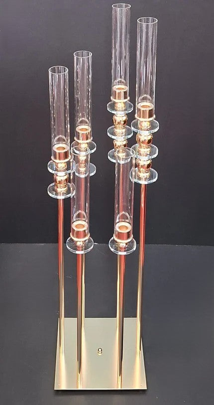 Suport decorativ metal auriu, 6 tuburi din sticla - 110cm