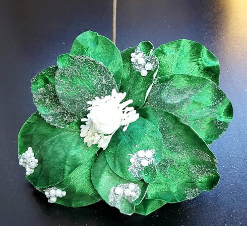 Flori Crăciun verzi cu perle – flori decorative festive 10/set