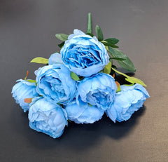 Buchet bujori artificiali bleu – 7 flori, aspect natural 40cm