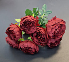 Buchet bujori artificiali rosu inchis – 7 flori, aspect natural 40cm