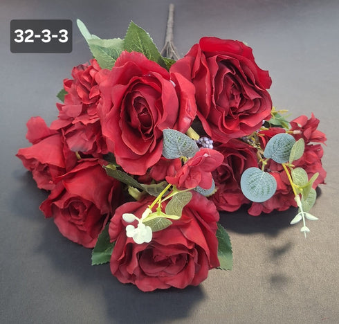 Buchet 6 trandafiri roșu închis artificiali – 52cm, tije sârmă, material textil
