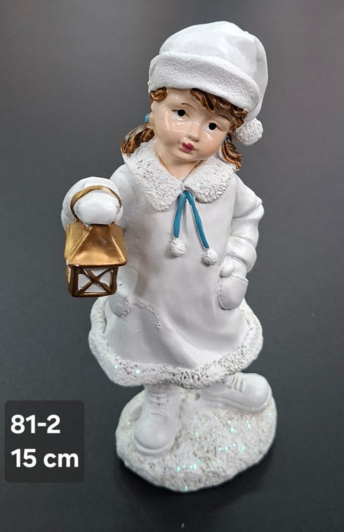 Figurină fetiță cu felinar, decor ceramic Crăciun - 15cm