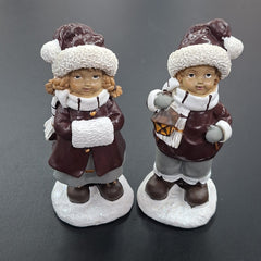 Set 2 figurine copii de iarnă, decor ceramic Crăciun - 15cm