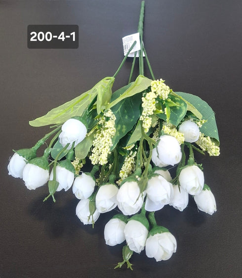 Buchet Bogat cu Boboci de Trandafiri albi 30cm – Flori Artificiale Decorative