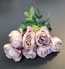 Buchet bujori artificiali roz lavanda – 7 flori, aspect natural 40cm