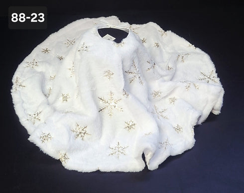 Covoraș Decorativ pentru Brad de Crăciun, Alb cu Fulgi Aurii, Ø 87cm