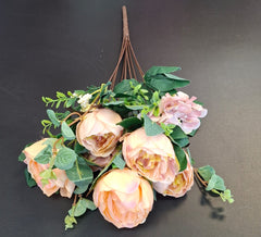 Buchet cu Bujori piersica 49cm – Flori Artificiale din Material Textil