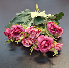 Buchet 10 trandafiri artificiali roz intens – flori decorative, 33cm